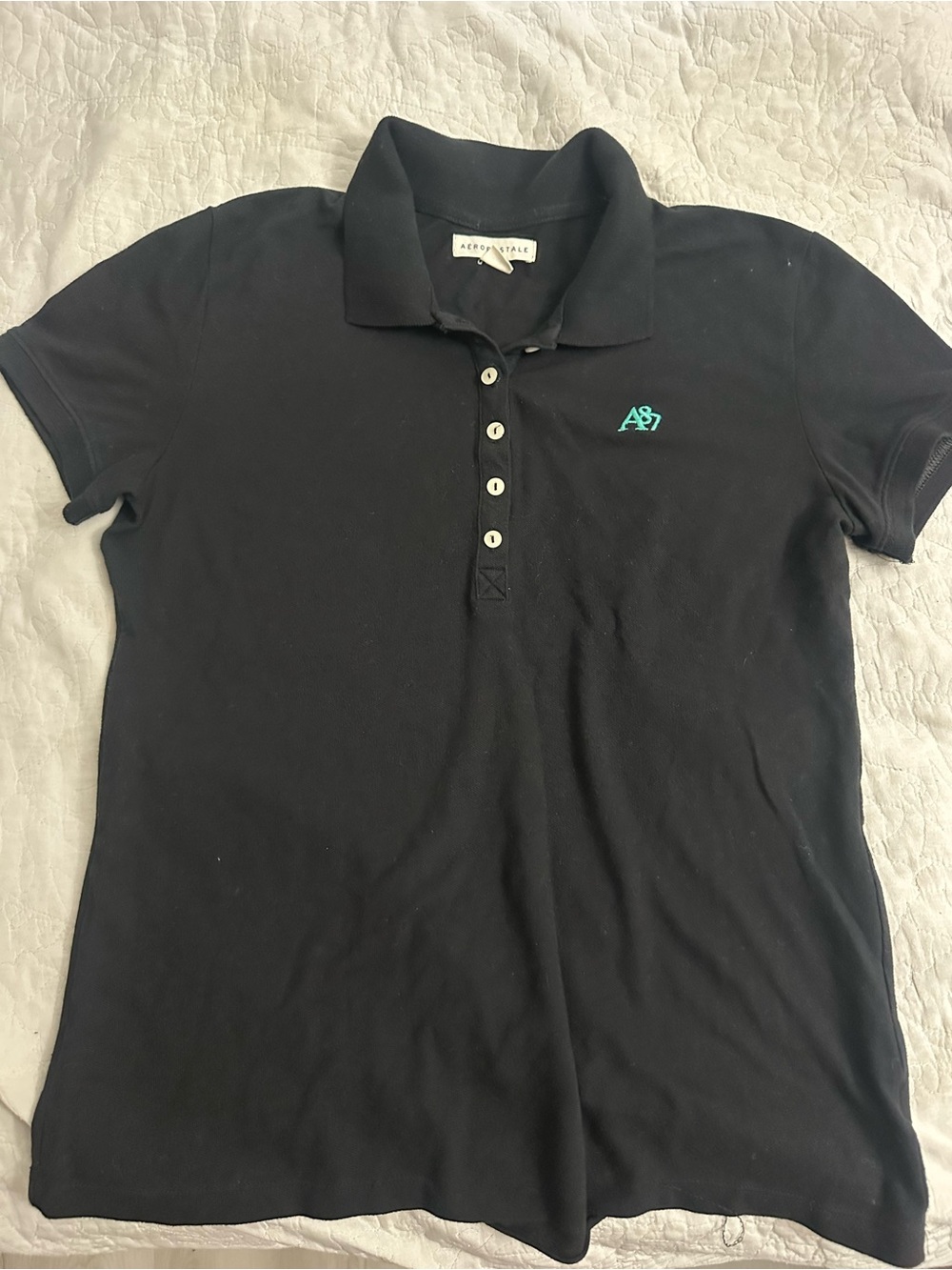 Aeropostale Black Short Sleeve Polo with Teal A87 Logo